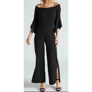 bebe Black Jumpsuit Bell Sleeves Off shoulder NWT